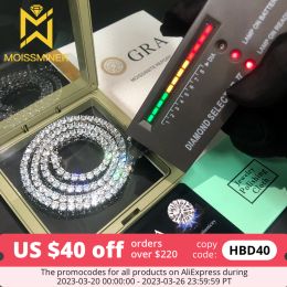 Boucles de boucles de haute qualité Moisanite Tennis Chain Bracelet Collier pour femmes Men Sier Real Diamond Pass Tester avec Gra Fine Jewelry