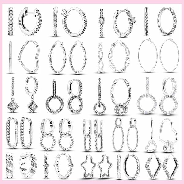 Boucles d'oreilles Vente chaude 2023 Boucles d'oreilles de cerceau étincelante Zircon Pave 925 Circle argent Round Boucles d'oreilles pour femmes bijoux de fiançailles de mariage