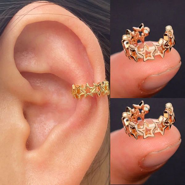 Boucles d'oreilles Vente chaude Clip de déclaration en métal sur boucles d'oreilles sans pierre Boucles d'oreilles cartilage femmes femmes étoiles géométriques