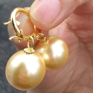 Oorbellen enorme AAAAA 16mm Zuidzee gouden kleur SHELL parel oorbellen gratis verzending fijne sieraden gevuld 14k gouden verjaardagscadeau Kerstmis
