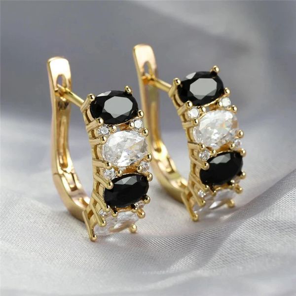 Boucles d'oreilles Huitan Gold Color blanc / noir cubic Zirconia Boucles d'oreilles pour femmes accessoires féminins de luxe nouvellement conçus