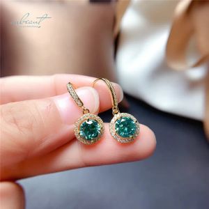 Boucles d'oreilles inBaut 18K jaune or plaqué rond excellent Excellent coupe Total 2 ct Pass Diamond Test Green Moisanite Drop Boucles d'oreilles Gift Bijoux Fine