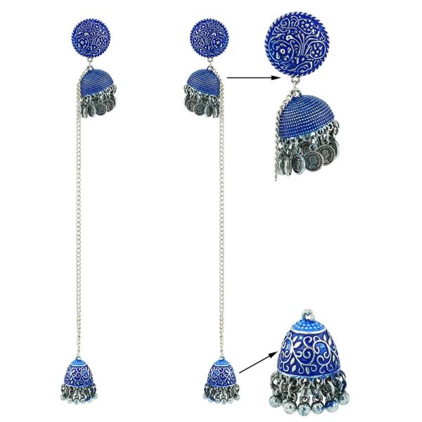 Pendientes de oro indio cuentas hechas a mano azul marino flor de cadena larga borneal jhumka nepal thailand pierras perforantes joyas bijoux arete