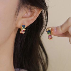 Oorbellen ins Nieuwe mode kleurrijke zirkoonclip op hoepel oorbellen voor vrouwen luxe ronde cirkel niet -doorboorde oorbellen 2023 trending sieraden