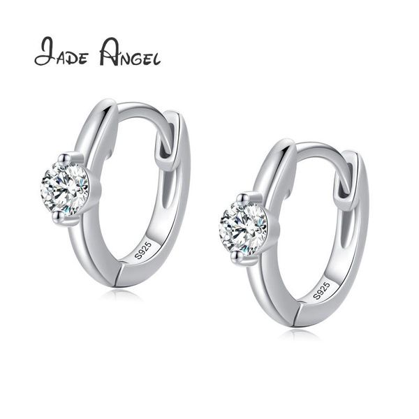 Pendientes JADE ANGEL Pendientes redondos de plata de ley 925 con entrada de diamantes Lux Dos garras Oreja Regalo romántico de aniversario para mujer