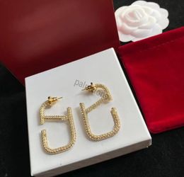 Pendientes Joyas 18K Chapado en oro Stud Diseñador para mujer Valentintty Pendiente Oreja Letra V Diamantes Luxurys Moda dorada para Gilr Día de San Valentín pendientes de perlas