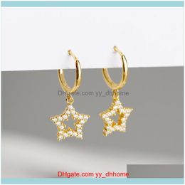 Oorbellen sieraden 100% 925 Sier Gold Color Star met witte helder zirkoon kristal stenen hoepel oorbel voor vrouwen Penfientes oor piercing hie dr