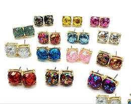 Stud Earrings JewelryColorf Party Cute Elegant Design Square Glitter Sweet Stud Resins Earring sieraden voor mannen Vrouwing Holiday Drop de