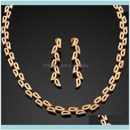 Oorbellen juwelierringen ketting vrouwen bruiloft sieraden sets gouden kleur met cz stenen luxe 2 stks oorbel verzending drop levering 2021