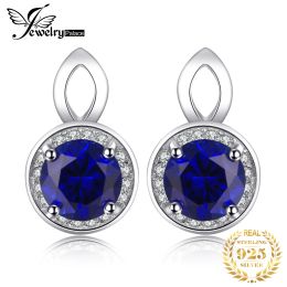 Boucles d'oreilles JewelryPalace 2.3ct créé bleu saphir 925 en argent Sterling Halo boucles d'oreilles pour femme mode bijoux fins cadeau de mariage