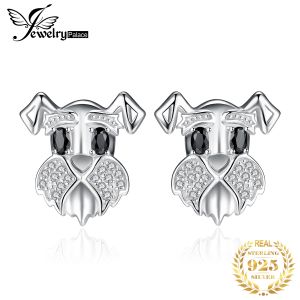 Oorbellen sieradenvalen schattige schnauzer dog 925 sterling zilver natuurlijke zwarte spinel stud oorbellen vrouwen mode edelstenen dierlijke oorbellen