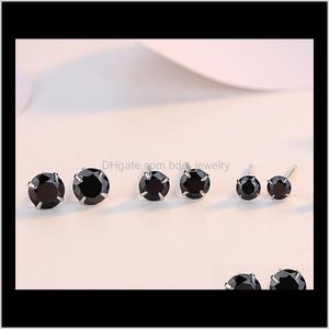 Oorbellen sieradenjuist mode sieraden 925 sterling sier zwarte saffier cz diamant edelstenen solitaire dames bruiloft feest mannen stud earring d