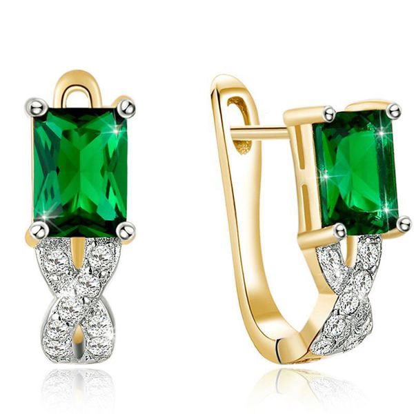 Boucles d'oreilles K Or 8 Forme Vert Zircon Pour Femme Mariage Anniversaire Bijoux Cadeaux Stud