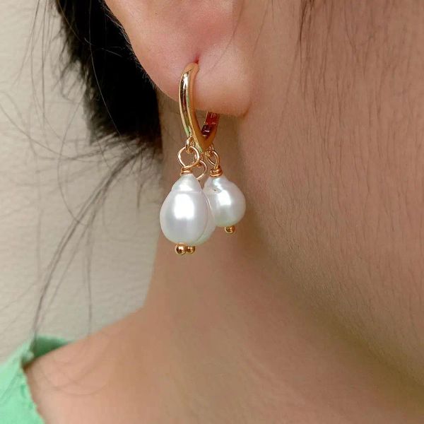 Boucles d'oreilles Kkgem Natural 7 * 8 mm Natural Reborn Keshi Pearl Gold plaqué Boucles d'oreilles