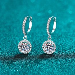 Boucles oreilles Knobspin 1ct d Color Moisanite Boucle d'oreille 925 Pendre en or blanc sterling Plat 18 carats Boucle d'oreille pour femmes bijoux fins