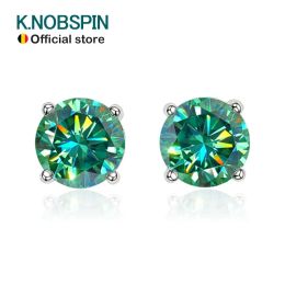 Earrings KNOBSPIN D Color Moissanite Earring S925 Sterling Sliver Plated with 18k White Gold Earring for Women Man Sparkling Fine Jewelry