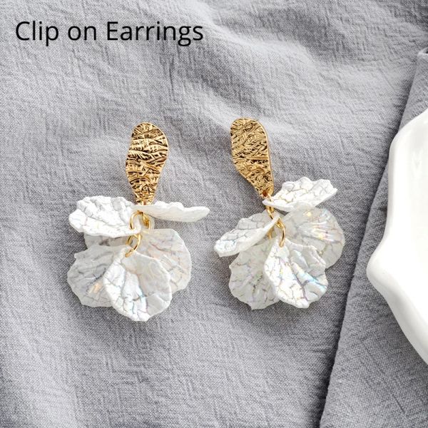 Boucles d'oreilles coréen Hot Sale Fashion Acrylique Petals Petals Clip sur les boucles d'oreilles Pas de clips d'oreille percés Fairy Temperament Temperament Boucles d'oreilles pour femmes bijoux