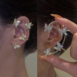 Boucles d'oreilles kpop shiny zircon papillons oreilles pour femmes sans pierre boucles d'oreilles 2022 boucles d'oreille d'oreille de mode