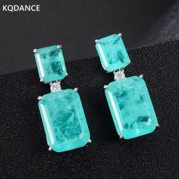 Pendientes KQDANCE 925 Rectángulo de plata esterlina creó pendientes de gota de turmalina paraiba con piedras azules paribas joyas finas para mujeres