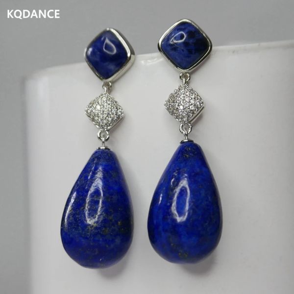 Boucles d'oreilles Kqdance Green Turquoise Blue Lapis Lazuli Déchirure Boucles d'oreilles avec pierre naturelle 925 Bijoux à aiguille en argent pour femmes en gros