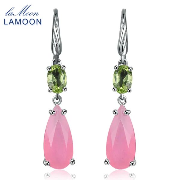 Boucles d'oreilles LAMOON 100% naturel larme Rose Quartz 925 en argent Sterling boucles d'oreilles femmes bijoux fins S925 LMEI032