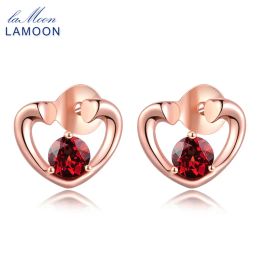 Boucles d'oreilles LAMOON à la mode 0.6 ct 100% naturel rouge grenat 925 argent Sterling amour boucles d'oreilles bijoux fins S925 LMEI026