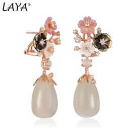 Boucles d'oreilles Laya 100% 925 Boucles d'oreilles en argent sterling pour les femmes Boucles d'oreilles de chalcédoine naturel vintage bijoux moderne d'origine