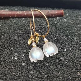 Boucles d'oreilles lii ji cristal naturel / quartz clair fleur 925 argent sterling 18k feuilles plaquées d'or et boucles d'oreilles dropsons