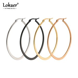 Boucles d'oreilles Lokaer en acier inoxydable stee à la mode ovale aplati des boucles d'oreilles exagérées en couleur noire / or boucles d'oreilles bijoux pour femmes e18374