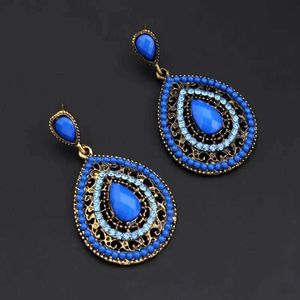 Boucles d'oreilles longues ethniques pendeurs vintage Red Boho Big Crystal Drop Oree Boucles d'oreilles Bohemian Blue Femmes Boutiques d'oreilles Boucles d'oreilles 230831