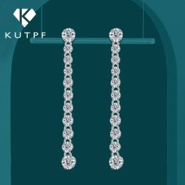 Boucles d'oreilles Long Pildeaux Moisanite Drop Boucles d'oreilles 925 Serling Silver 18K Or Sparkling Full Diamond Tennis Stud Oreing For Womem Party