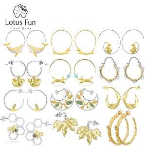 Boucles d'oreilles Lotus Fun 18k Gold Mignon chien baleine Round Boucles d'oreilles pour femmes Dropship Wholesale Real 925 Silver Animal Fine bijoux