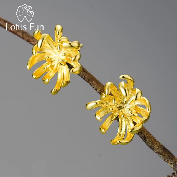 Pendientes Lotus Fun Pendientes elegantes de oro de 18 quilates con flor de crisantemo para mujer Plata de Ley 925 auténtica Original Nuevo en joyería fina