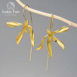 Pendientes Lotus Fun Elegant Luxury Declaración Luxury Big Orchid Flower Chenrings para mujeres Real 925 STERLING SIGLE Boda Fina Joyería