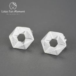 Boucles d'oreilles Lotus Fun Moment réel 925 en argent Sterling bijoux fins Style minimalisme stéréoscopique hexagone boucles d'oreilles pour les femmes Brincos