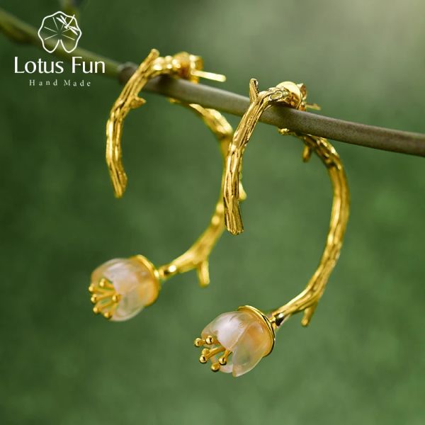 Boucles d'oreilles Lotus Fun Real 925 Crystal Natural Crystal Natural Crystal Lily Lily de la vallée des boucles d'oreilles pour femmes Gifts