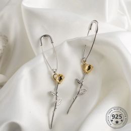 Pendientes Loyleur 925 Paperenio de plata esterlina Pendientes de rosa Pins de seguridad de oro Pendientes de plata para mujeres Fashion Elegant Fine Jewelry Gift