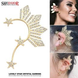 Oorbellen Lovely Golden Star Ear Clip op oorbellen voor vrouwen accessoires Crystal Rhinestone Stars Big Ear Cuff Earring Fashion Jewelry cadeau