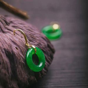 Pendientes Lucky Natural Green Jadeite Jade Pendientes Eardrop Joyas Halloween Culturada Año Nuevo Fashion Fashion Diy Hermoso