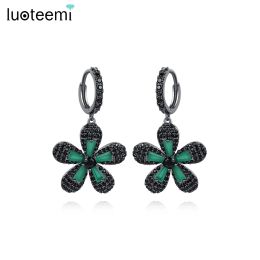 Oorbellen Luoteemi Fashion Green CZ Big Flower Hoop Oorbellen voor vrouwen nieuw in modevriend Kerstcadeau Punk Gothic Girl Party Sieraden