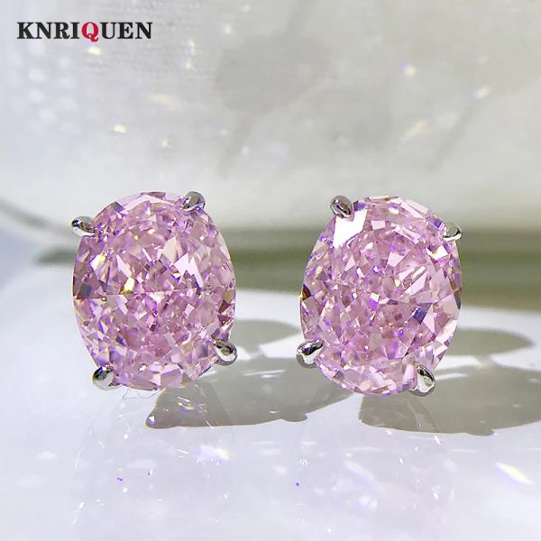 Boucles d'oreilles Luxe 100% 925 argent massif 8*10mm rose Quartz topaze haute teneur en carbone diamant boucles d'oreilles pour les femmes de mariage bijoux fins dame cadeau