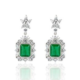 Boucles d'oreilles Luxury 925 argent sterling 8 * 10 mm synthèse émeraude paraiba tourmaline drop boucles d'oreilles pour femmes fins fines S925 Boucles d'oreilles émeraude