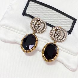 Boucles d'oreilles de luxe pour femmes, Double lettre G, clous d'oreilles en cristal de haute qualité, bijoux de mariage, 3 couleurs