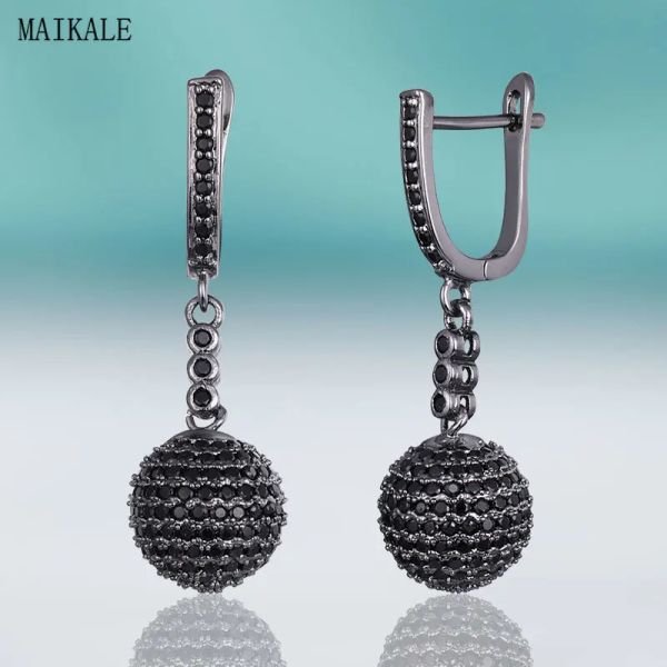 Boucles d'oreilles Maikale Nouvelle mode noir cubique zircone Boucles d'oreilles disco Boulons d'oreilles pour femmes en or argenté charme de luxe bijoux cadeau