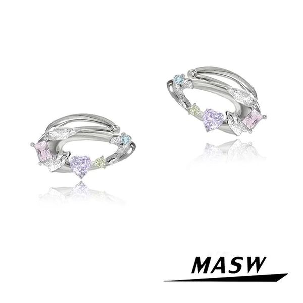 Pendientes MASW Diseño original Vidrio de latón de alta calidad Pendientes de clip de corazón geométricos chapados en plata gruesa para regalo de niña Joyería de moda