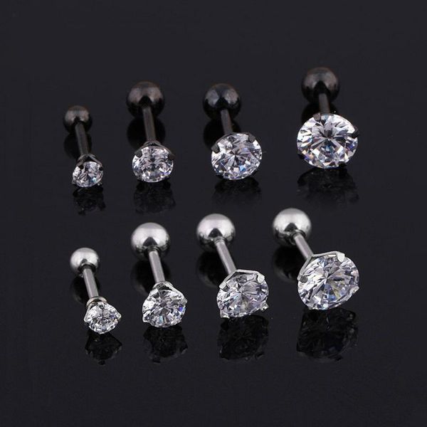 Boucles d'oreilles Mens Medical titane acier zircon boucles d'oreilles Taille 3/4/5/6mm étoile cristal Cartilage boucle d'oreille oreille Piercing Top corps bijoux boucle d'oreille