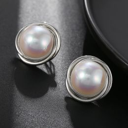 Pendientes Clip de perla mabe suave de lujo en aretes adecuados para mujeres no perforados clips geométricos de orejas redondas elegantes joyas de fiesta de bodas de boda
