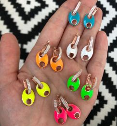 Boucles d'oreilles mini cz huggie hoops 7 perles en émail coloré charme cerceau de boucle d'oreille en or couleurs