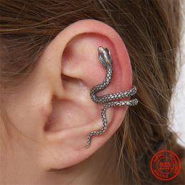 Oorbellen MKENDN Real 925 Sterling Silver Snake Shaped Ear Bone Clip Cuff Wrap Oorbellen Geen PiercingClip Gothic Oorbellen Partij Sieraden