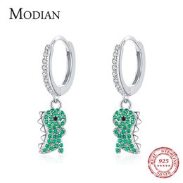 Boucles d'oreilles Modian 100% réel 925 argent Sterling Animal mignon dinosaure balançoire boucles d'oreilles mode clair CZ balancent oreille pour les femmes bijoux fins